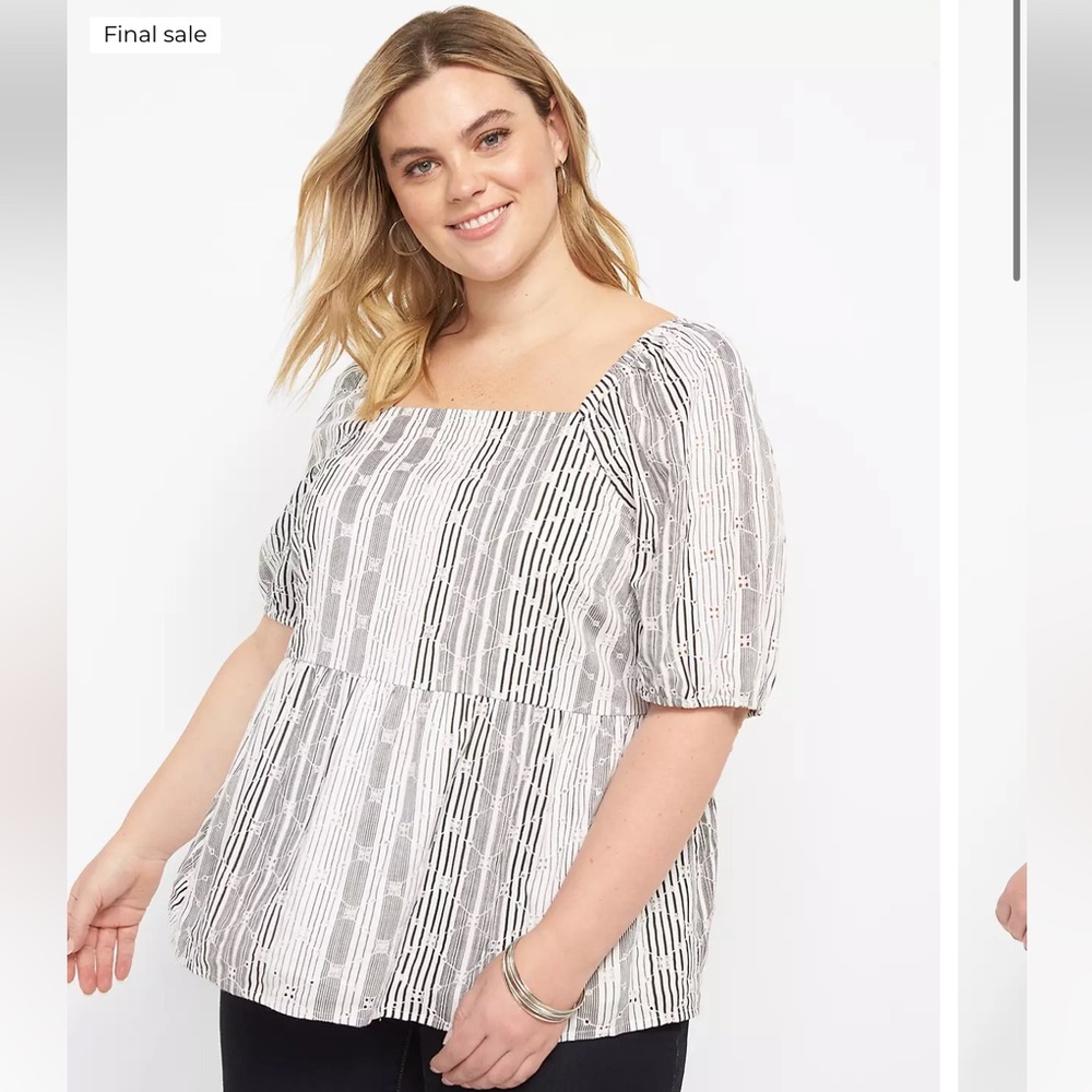 Lane Bryant short sleeve square neck peplum eye top size 18